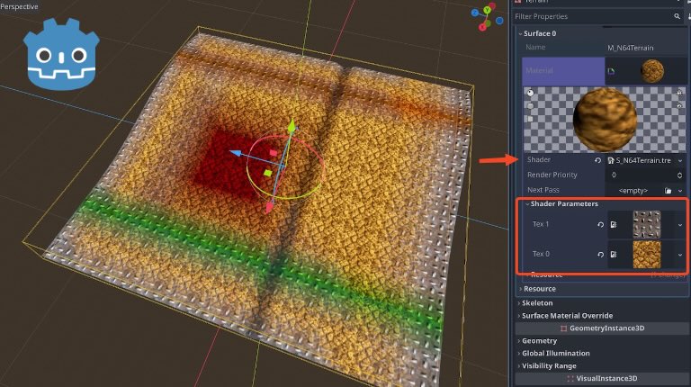 How to make a Banjo Kazooie (N64) style terrain shader in Godot (blended textures with vertex colors)